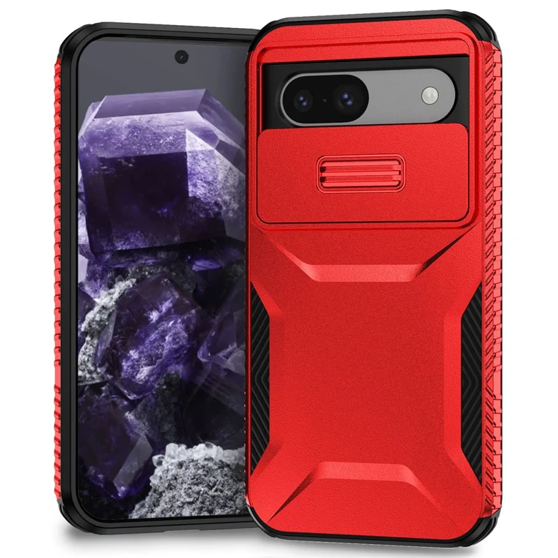 For Google Pixel 8a Case TPU+PC Phone Cover with Slide Lens Lid - Red