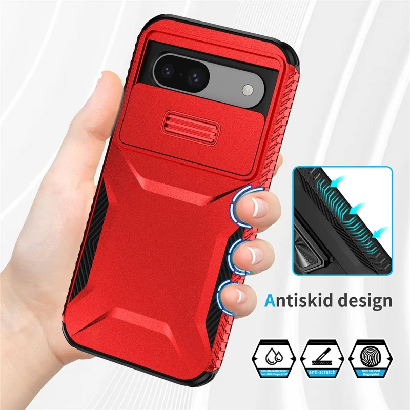 For Google Pixel 8a Case TPU+PC Phone Cover with Slide Lens Lid - Red