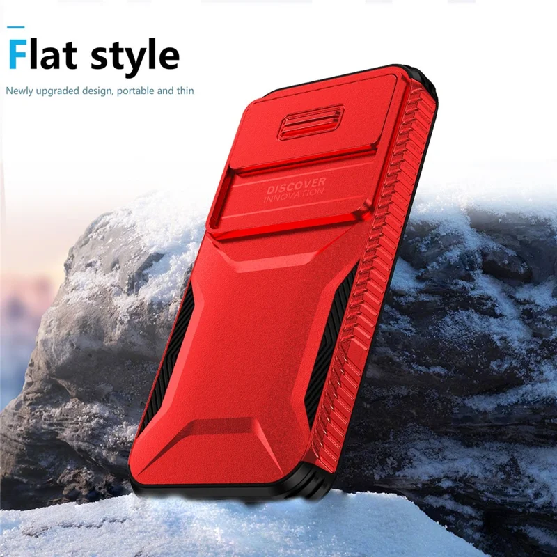 For Google Pixel 8a Case TPU+PC Phone Cover with Slide Lens Lid - Red