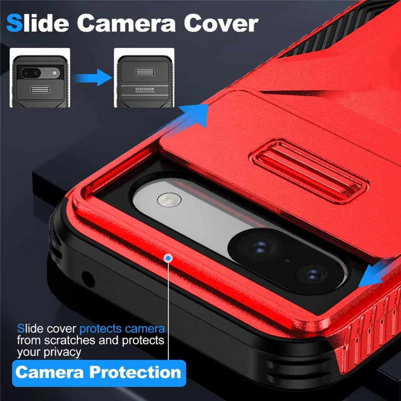 For Google Pixel 8a Case TPU+PC Phone Cover with Slide Lens Lid - Red