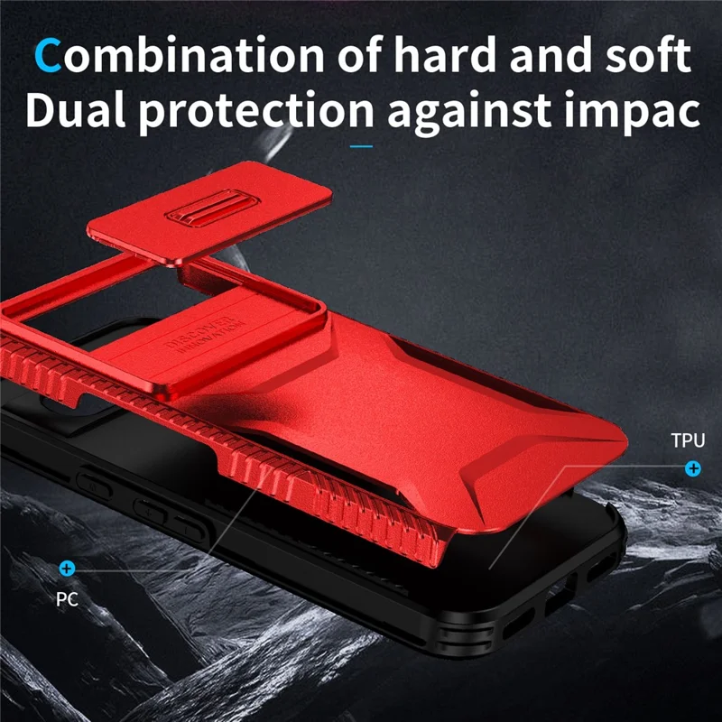 For Google Pixel 8a Case TPU+PC Phone Cover with Slide Lens Lid - Red