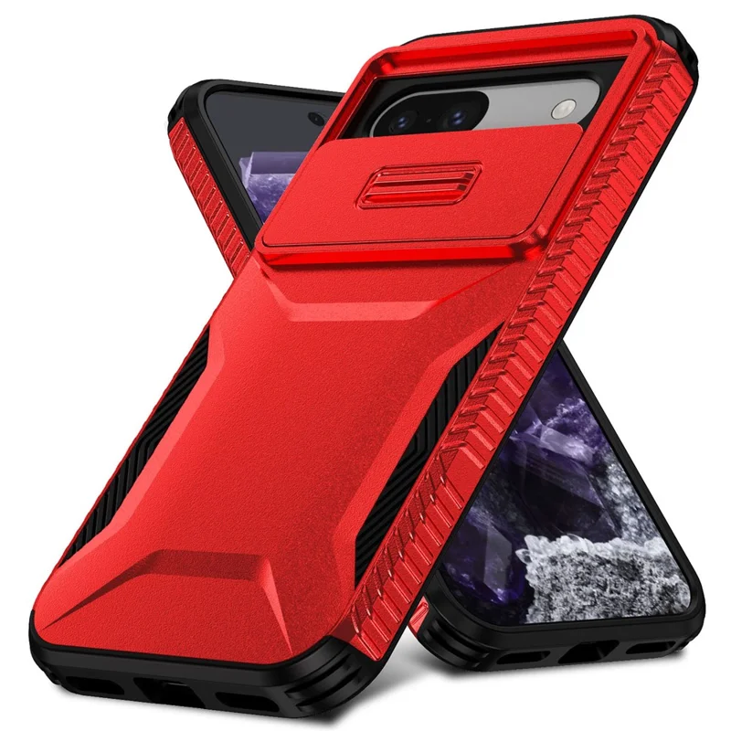 For Google Pixel 8a Case TPU+PC Phone Cover with Slide Lens Lid - Red