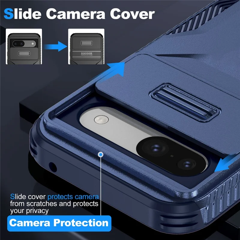 Fodral för Google Pixel 8a TPU+PC med skydd för lins med skjutreglage - Blå