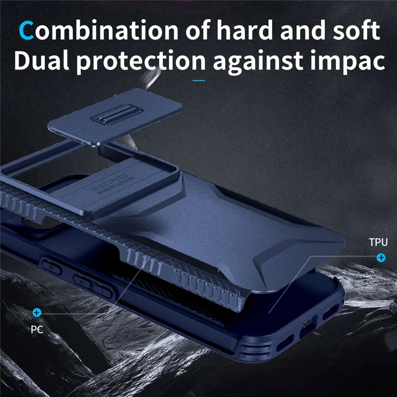 Fodral för Google Pixel 8a TPU+PC med skydd för lins med skjutreglage - Blå