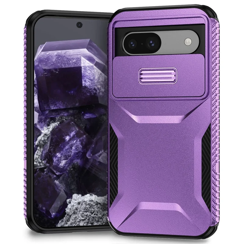 Funda para Google Pixel 8a de TPU+PC con tapa deslizante para la lente - Púrpura