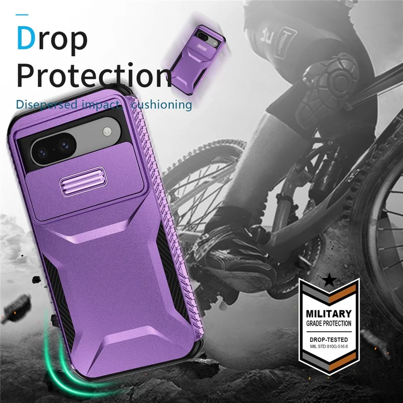 Funda para Google Pixel 8a de TPU+PC con tapa deslizante para la lente - Púrpura