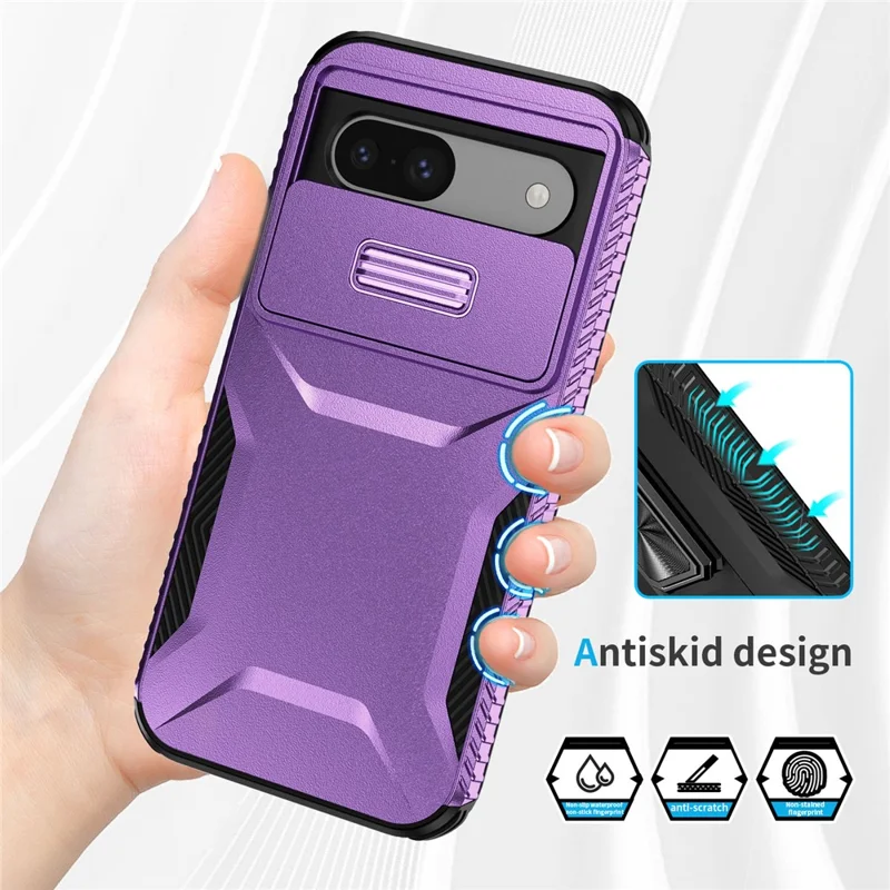 Funda para Google Pixel 8a de TPU+PC con tapa deslizante para la lente - Púrpura