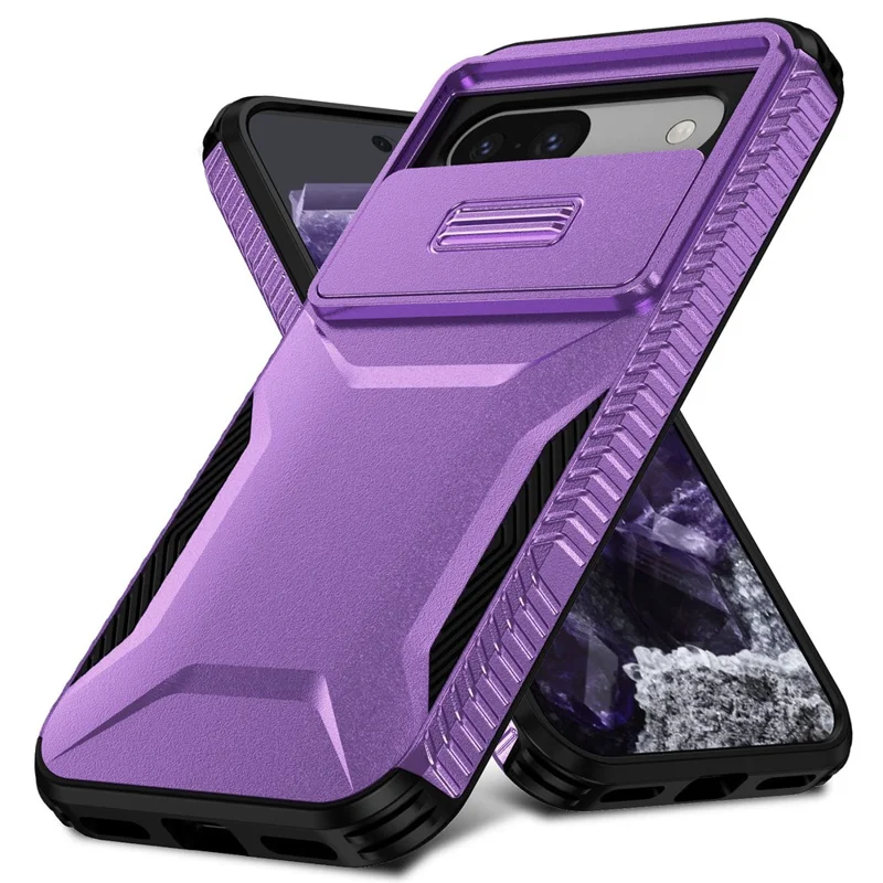 Funda para Google Pixel 8a de TPU+PC con tapa deslizante para la lente - Púrpura