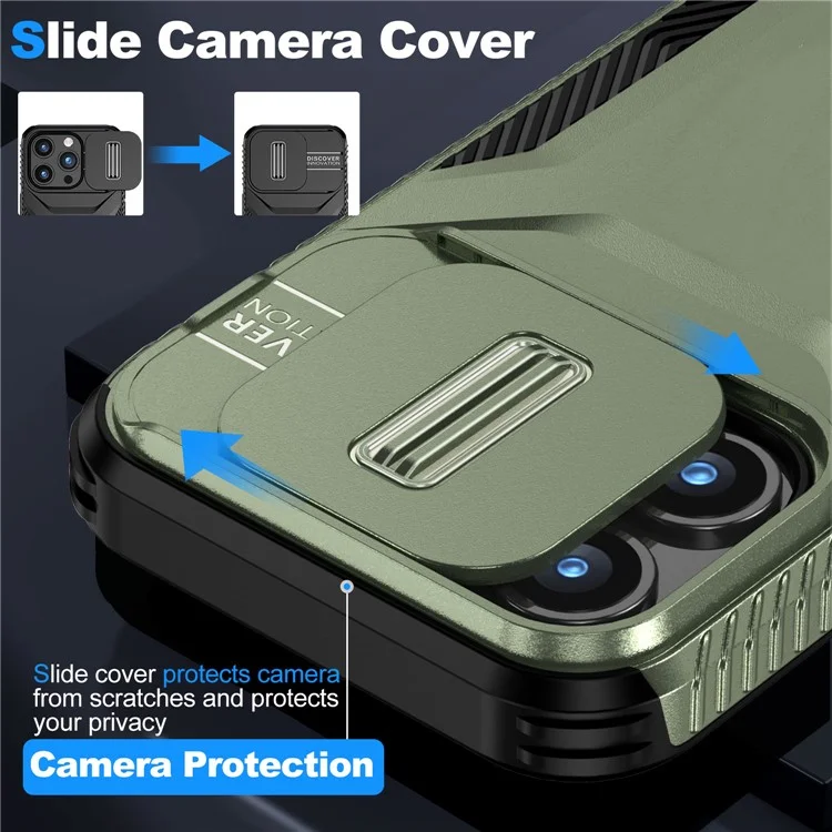 For iPhone 15 Pro Case TPU+PC Anti-Slip Phone Cover Slide Lens Drop Protection - Green