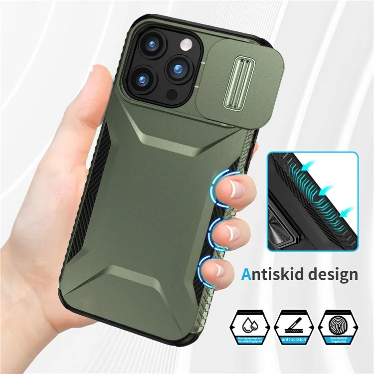 For iPhone 15 Pro Case TPU+PC Anti-Slip Phone Cover Slide Lens Drop Protection - Green