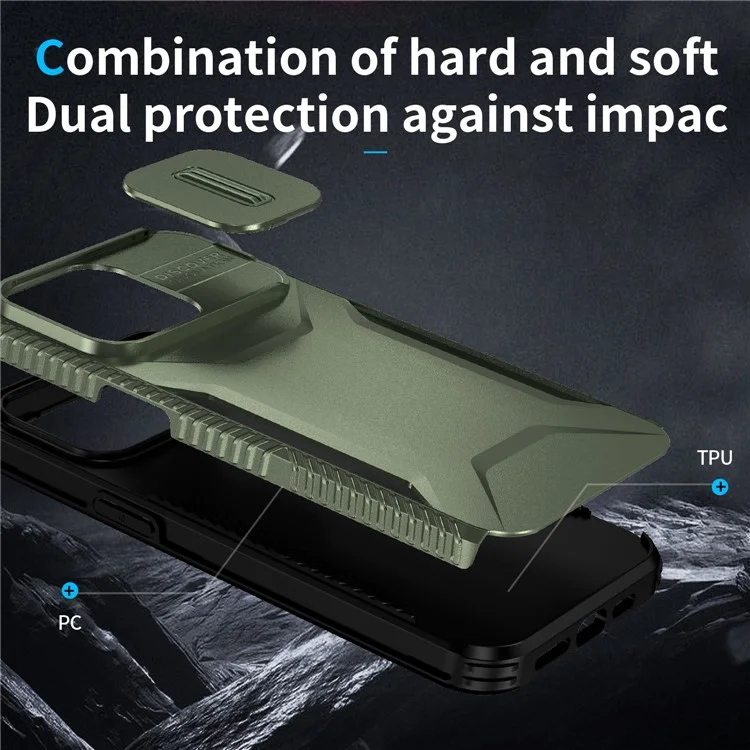For iPhone 15 Pro Case TPU+PC Anti-Slip Phone Cover Slide Lens Drop Protection - Green