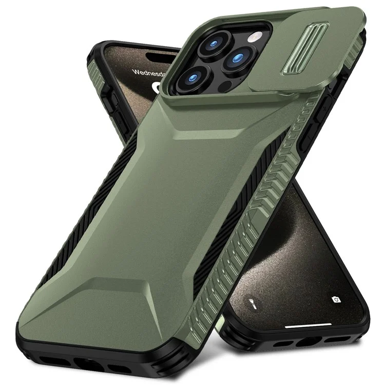 For iPhone 15 Pro Case TPU+PC Anti-Slip Phone Cover Slide Lens Drop Protection - Green