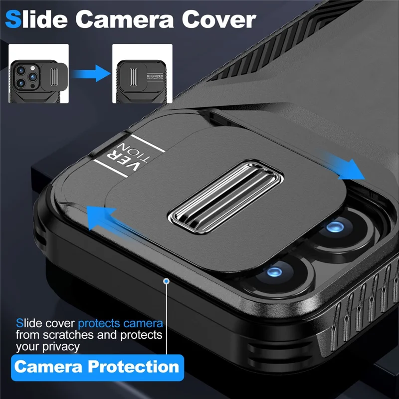 For iPhone 15 Pro Case TPU+PC Anti-Slip Phone Cover Slide Lens Drop Protection - Black