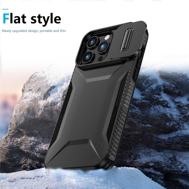 For iPhone 15 Pro Case TPU+PC Anti-Slip Phone Cover Slide Lens Drop Protection - Black