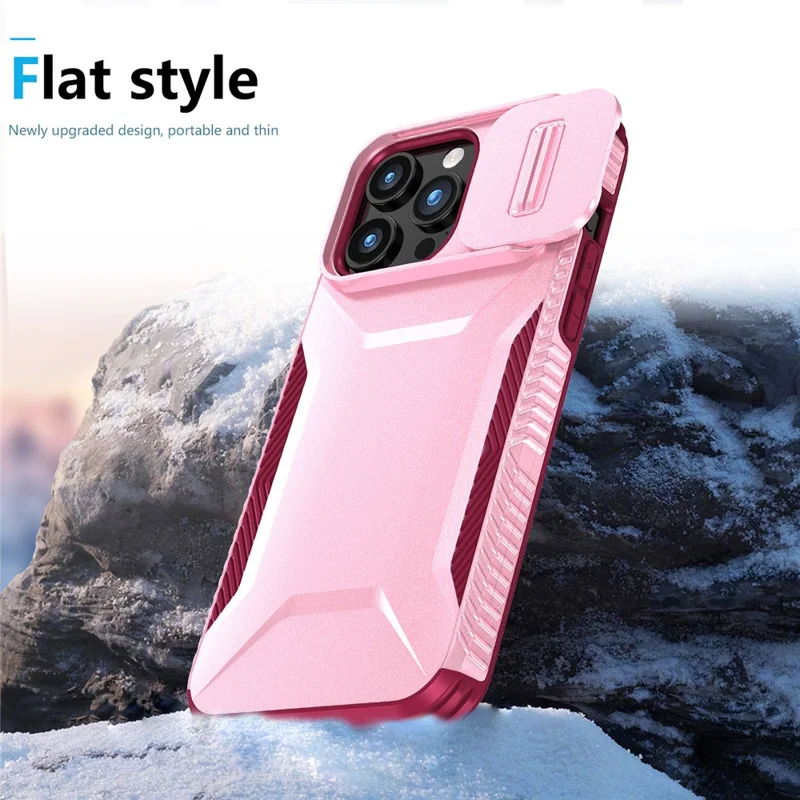 For iPhone 15 Pro Case TPU+PC Anti-Slip Phone Cover Slide Lens Drop Protection - Pink / Wine Red