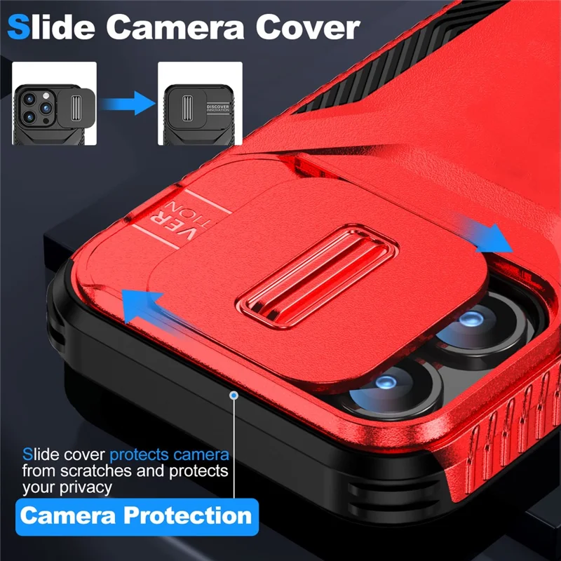 For iPhone 15 Pro Case TPU+PC Anti-Slip Phone Cover Slide Lens Drop Protection - Red