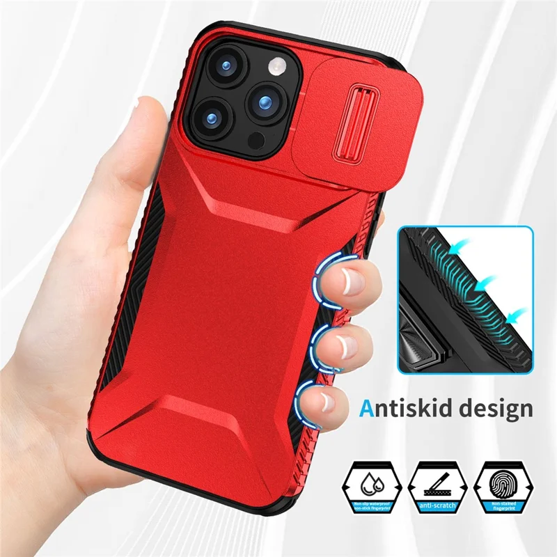 For iPhone 15 Pro Case TPU+PC Anti-Slip Phone Cover Slide Lens Drop Protection - Red