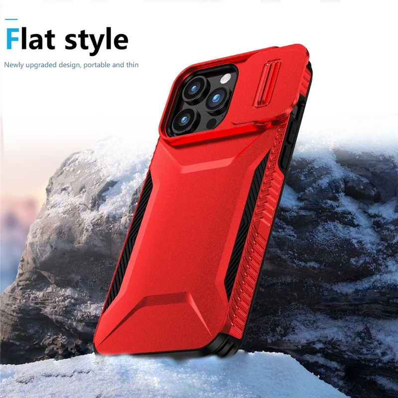 For iPhone 15 Pro Case TPU+PC Anti-Slip Phone Cover Slide Lens Drop Protection - Red