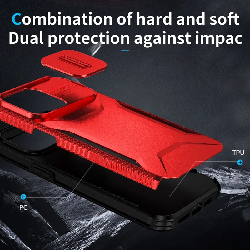 For iPhone 15 Pro Case TPU+PC Anti-Slip Phone Cover Slide Lens Drop Protection - Red