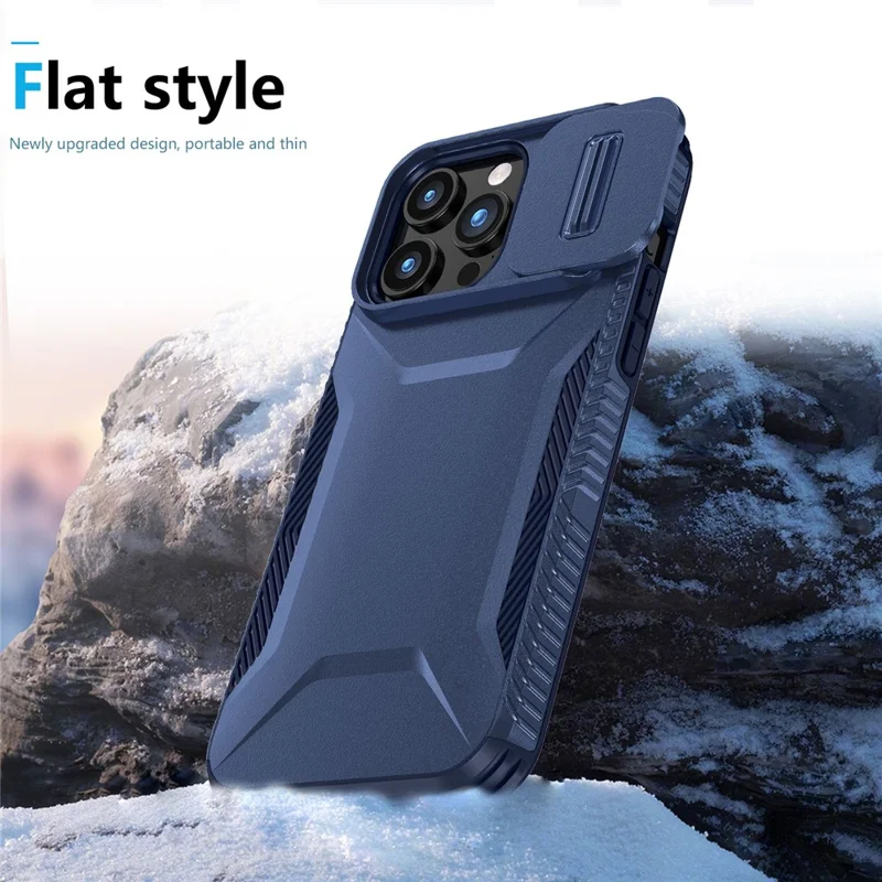 For iPhone 15 Pro Case TPU+PC Anti-Slip Phone Cover Slide Lens Drop Protection - Blue