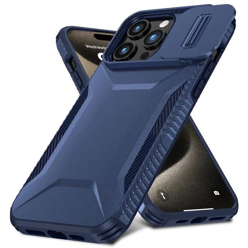 For iPhone 15 Pro Case TPU+PC Anti-Slip Phone Cover Slide Lens Drop Protection - Blue