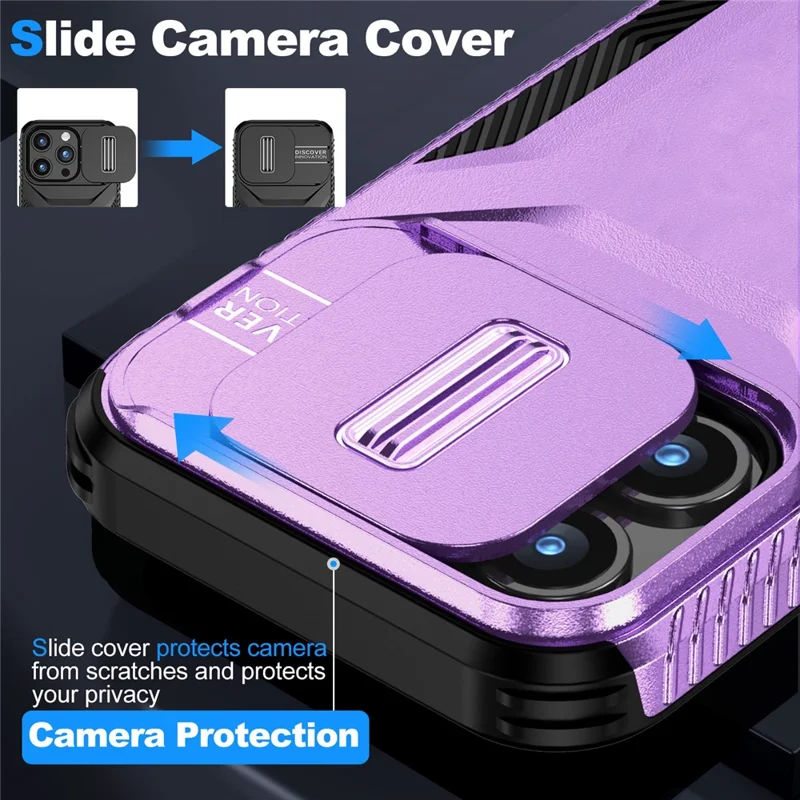 For iPhone 15 Pro Case TPU+PC Anti-Slip Phone Cover Slide Lens Drop Protection - Purple