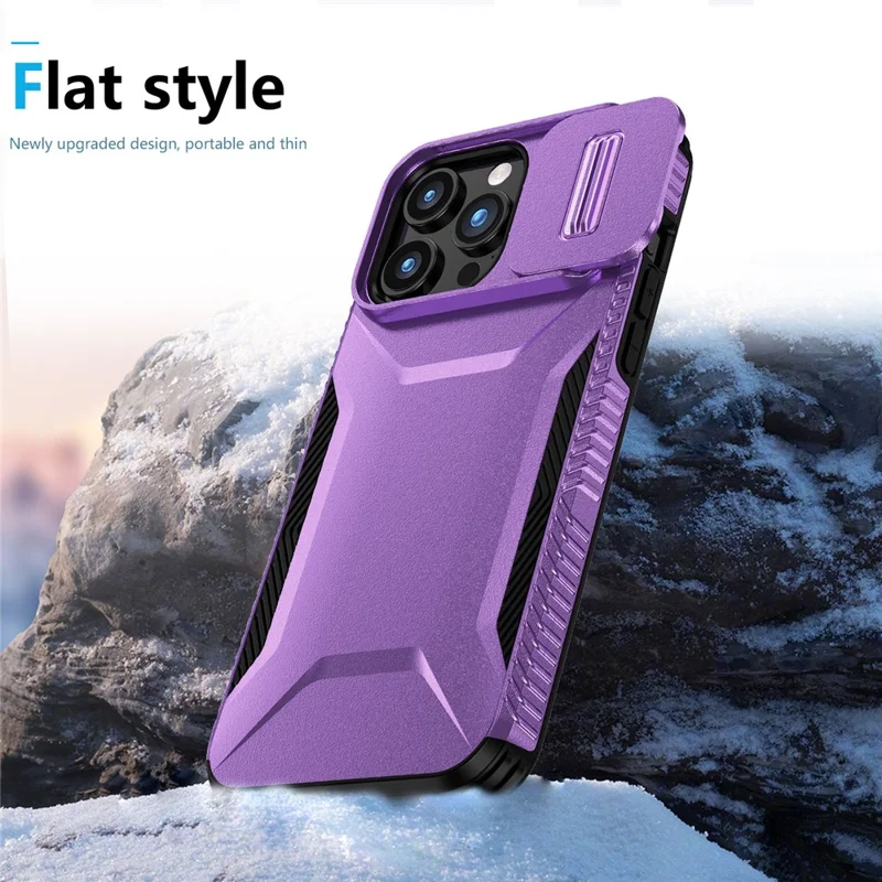 For iPhone 15 Pro Case TPU+PC Anti-Slip Phone Cover Slide Lens Drop Protection - Purple