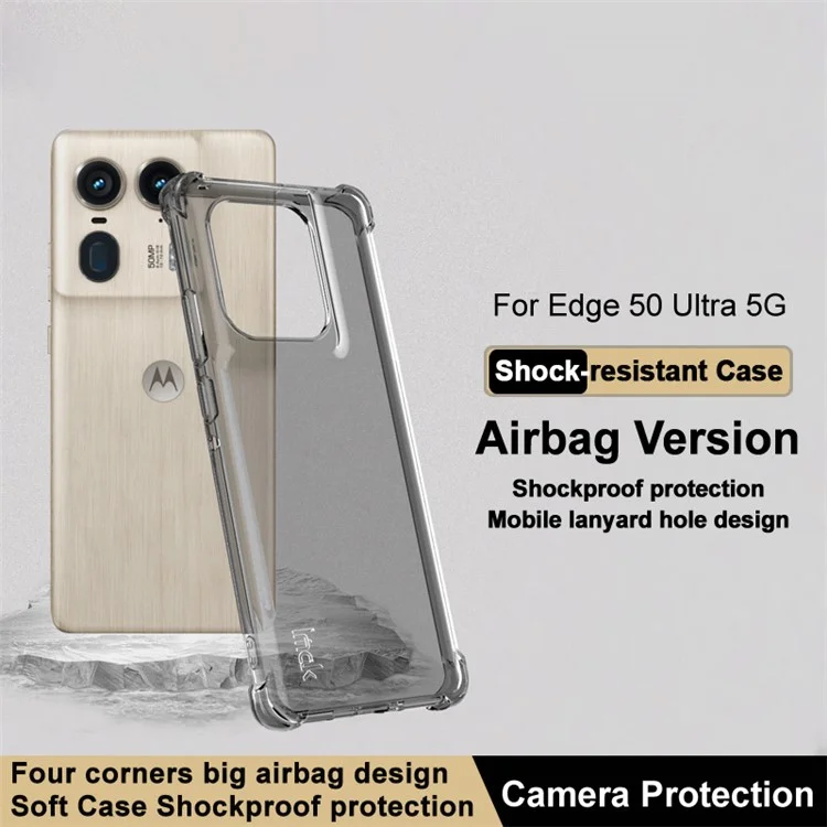 IMAK Pour Motorola Edge 50 Ultra 5G / Moto X50 Ultra 5G Étui TPU Transparent Dos Airbag Coins - Noir Transparent