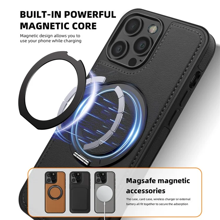 Für iPhone 12 / 12 Pro Magnetische Fallschutz-Ledertasche+PC+TPU Ständer Handyhülle - Schwarz