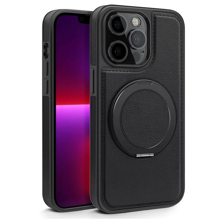 Funda para iPhone 13 Pro de piel + PC + TPU con soporte - Negro