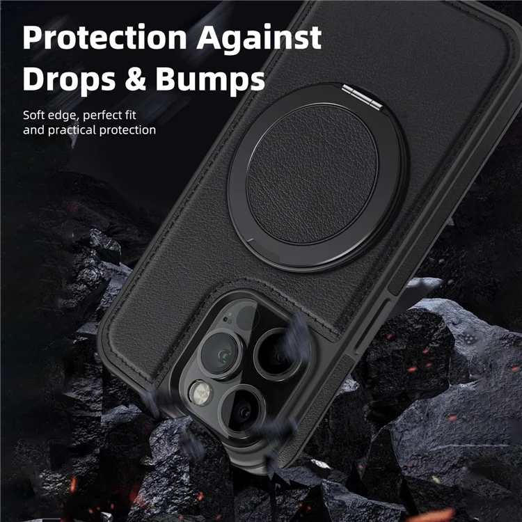 Funda para iPhone 13 Pro de piel + PC + TPU con soporte - Negro