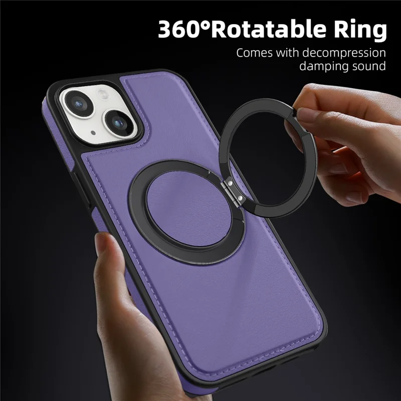 For iPhone 14 Plus Case with Ring Kickstand Compatible with MagSafe PU Leather Back Cover - Purple