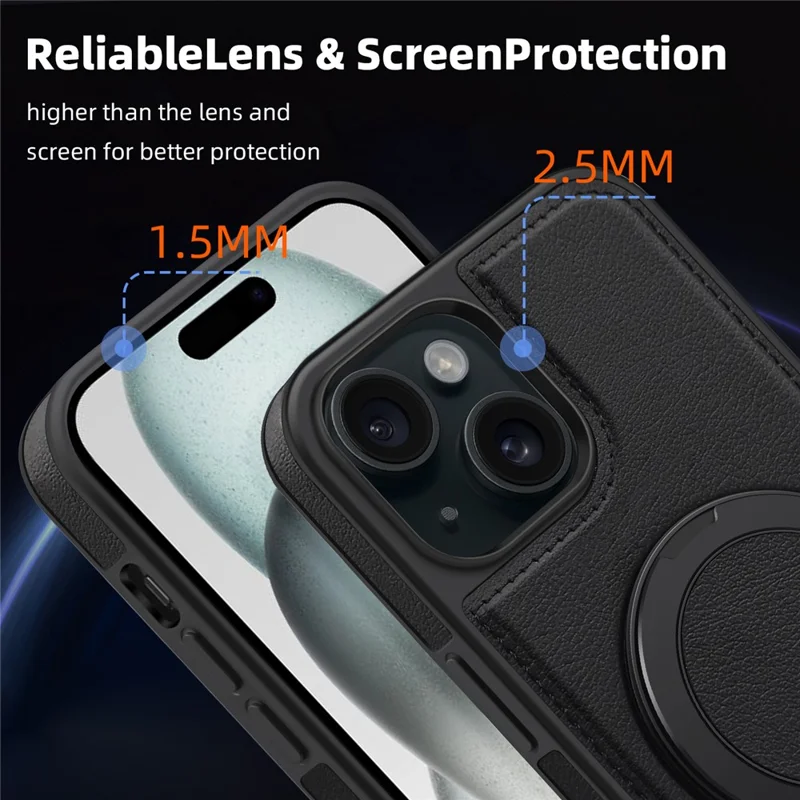 Para iPhone 15 Plus Case Drop-Proof Leather+PC+TPU Capa Magnética de Telefone com Suporte - Preto
