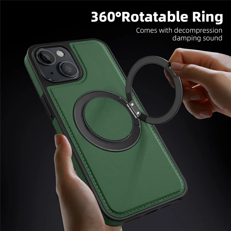 Pour iPhone 15 Plus Étui anti-chute en cuir+PC+TPU Étui de téléphone magnétique avec support - Vert foncé
