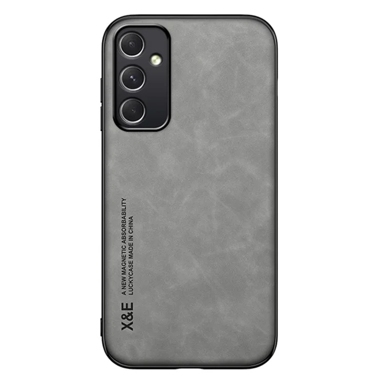 X&E Pour Étui Samsung Galaxy A55 5G Cuir+TPU+PC Support de Voiture Magnétique Étui de Téléphone - Gris Clair