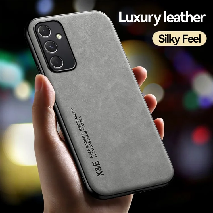 X&E Pour Étui Samsung Galaxy A55 5G Cuir+TPU+PC Support de Voiture Magnétique Étui de Téléphone - Gris Clair