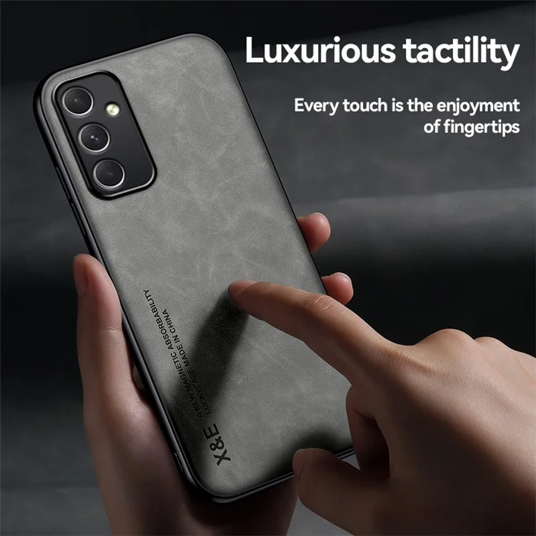 X&E Pour Étui Samsung Galaxy A55 5G Cuir+TPU+PC Support de Voiture Magnétique Étui de Téléphone - Gris Clair