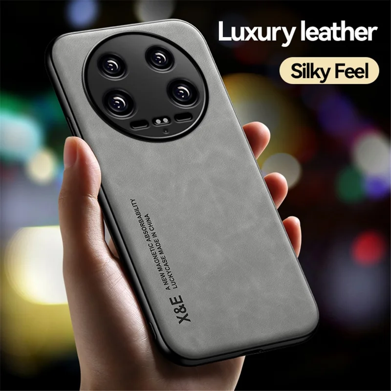 X&E For Xiaomi 14 Ultra Phone Case PU Leather Coated TPU+PC Back Cover Support Magnetic Car Mount - Dark Grey