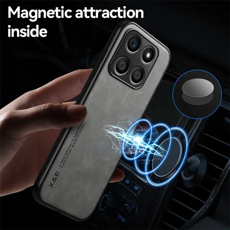 X&E For Honor X8b 4G Capa de Telefone Resistente a Choques em Couro+TPU+PC - Cinza Claro