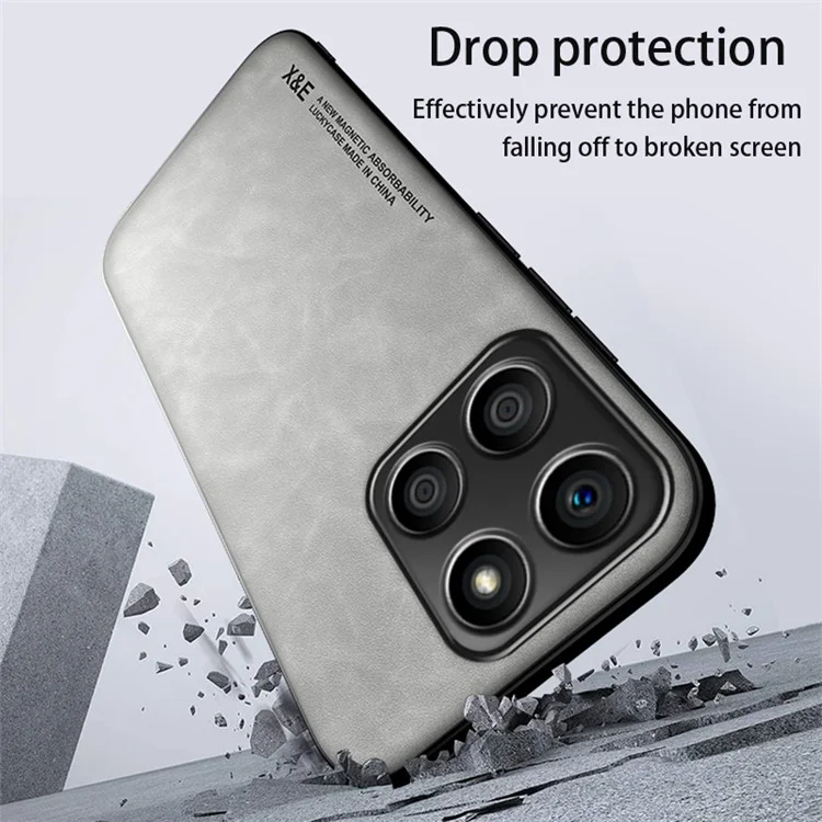 X&E For Honor X8b 4G Capa de Telefone Resistente a Choques em Couro+TPU+PC - Cinza Claro