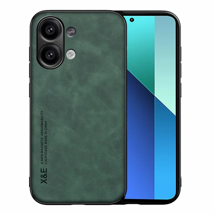 X&E Para Xiaomi Redmi Note 13 4G Caso Couro+TPU+PC Capa de Telefone Suporte Suporte de Carro Magnético - Verde