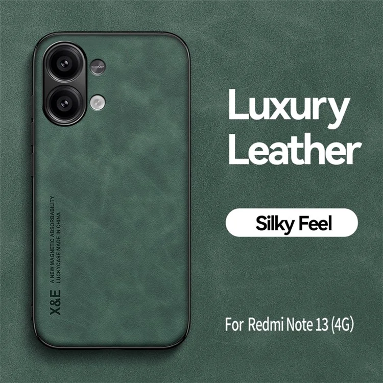 X&E Para Xiaomi Redmi Note 13 4G Caso Couro+TPU+PC Capa de Telefone Suporte Suporte de Carro Magnético - Verde