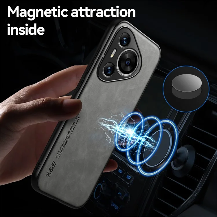 X&E Para Huawei Pura 70 Pro / Pura 70 Pro+ Funda Cuero+TPU+PC Hybrid Cubierta del Teléfono - Gris Claro