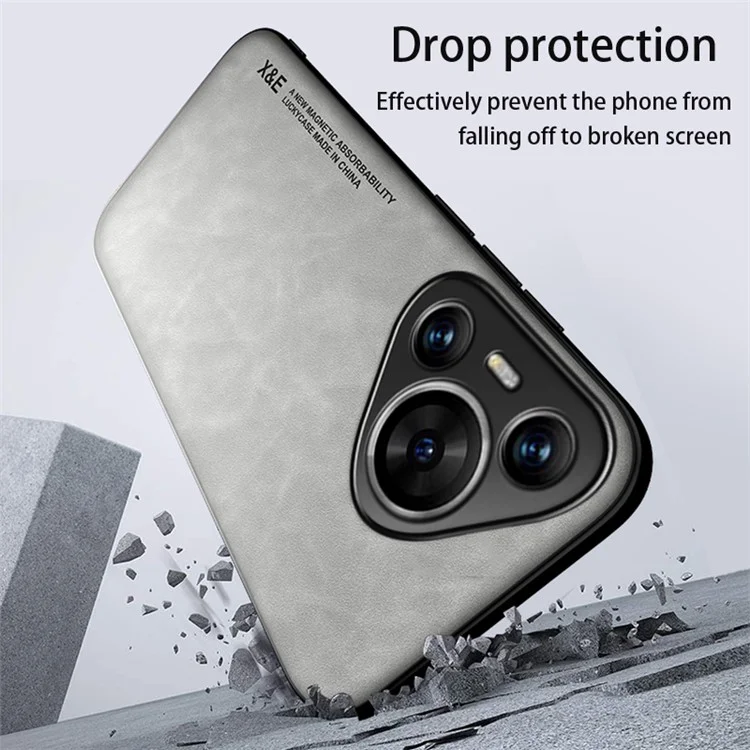 X&E Para Huawei Pura 70 Pro / Pura 70 Pro+ Funda Cuero+TPU+PC Hybrid Cubierta del Teléfono - Gris Claro