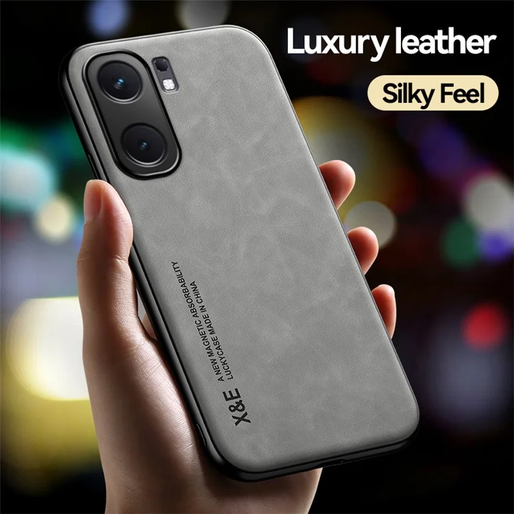 X&E Per vivo iQOO Neo9 5G Slim Case Skin-Touch Pelle PU+TPU+PC Cover per telefono - Grigio chiaro