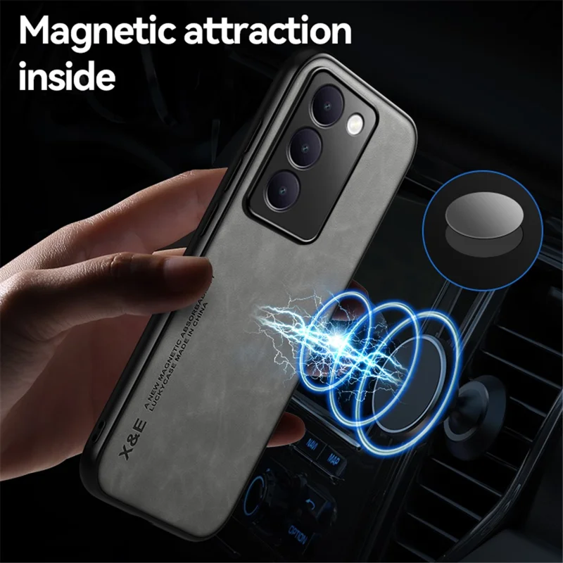 X&E Für vivo Y100 5G (Indonesien) / V40 SE 5G / T3 5G / Y200e 5G / V30 Lite 4G Hülle Leder Rückseite Unterstützt Magnetischer Autohalterung - Blau