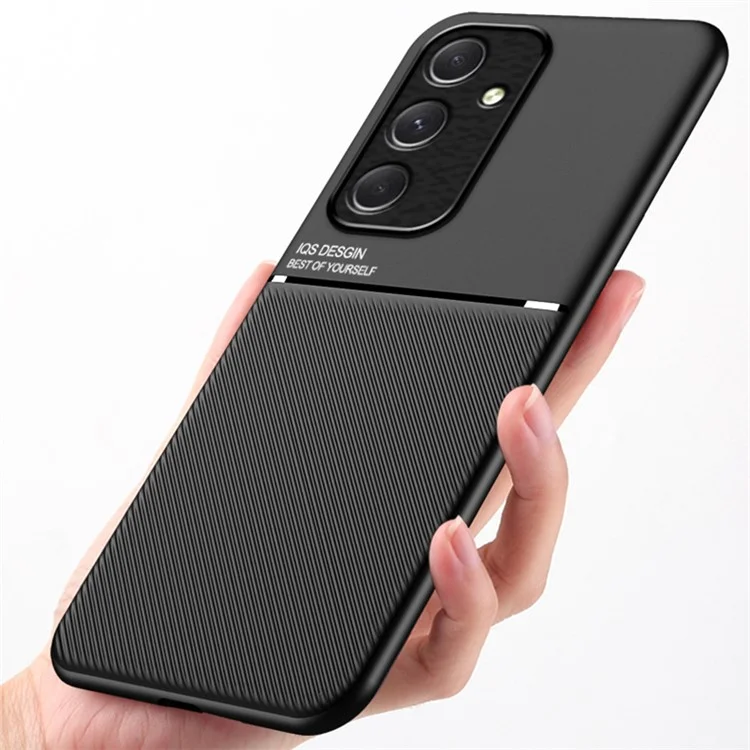 Funda para Samsung Galaxy A55 5G de piel sintética con soporte para montaje magnético en el coche - Negro