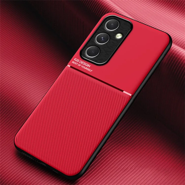 For Samsung Galaxy A55 5G Case Leather Back Phone Cover Support Magnetic Car Mount - Red