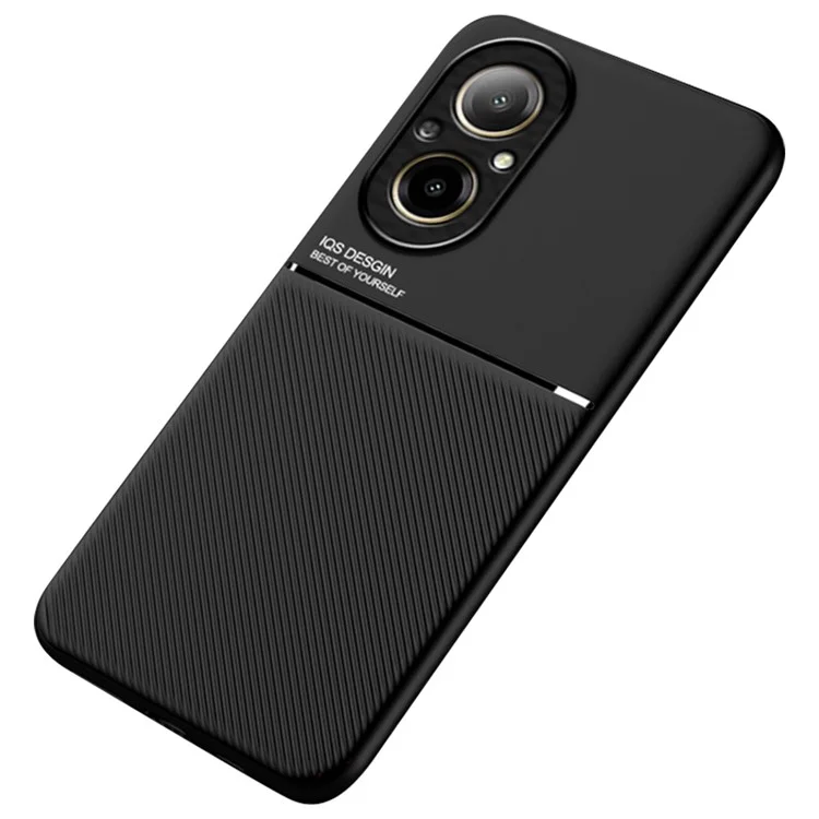 For Realme C67 4G Case PU Leather Lines Imprinted Anti-Slip Back Phone Cover - Black
