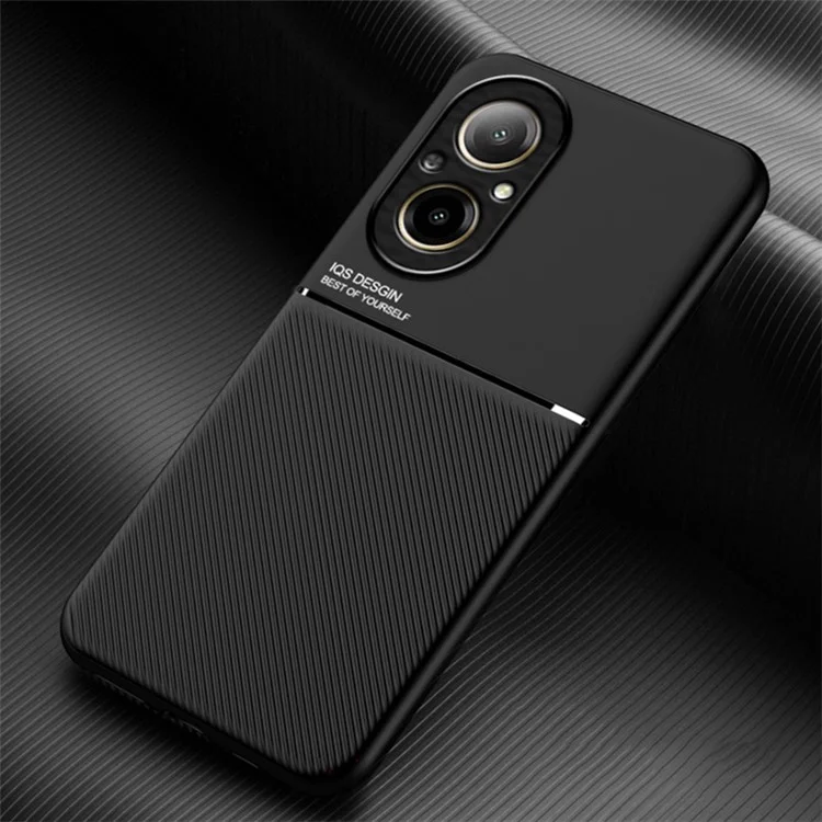 For Realme C67 4G Case PU Leather Lines Imprinted Anti-Slip Back Phone Cover - Black